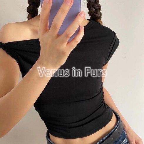 Women Korean Asymmetrical Off-Shoulder Tops
